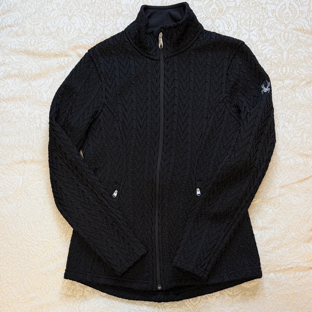 Spyder Women's Black Cable Knit Full Zip Jacket - Size Small